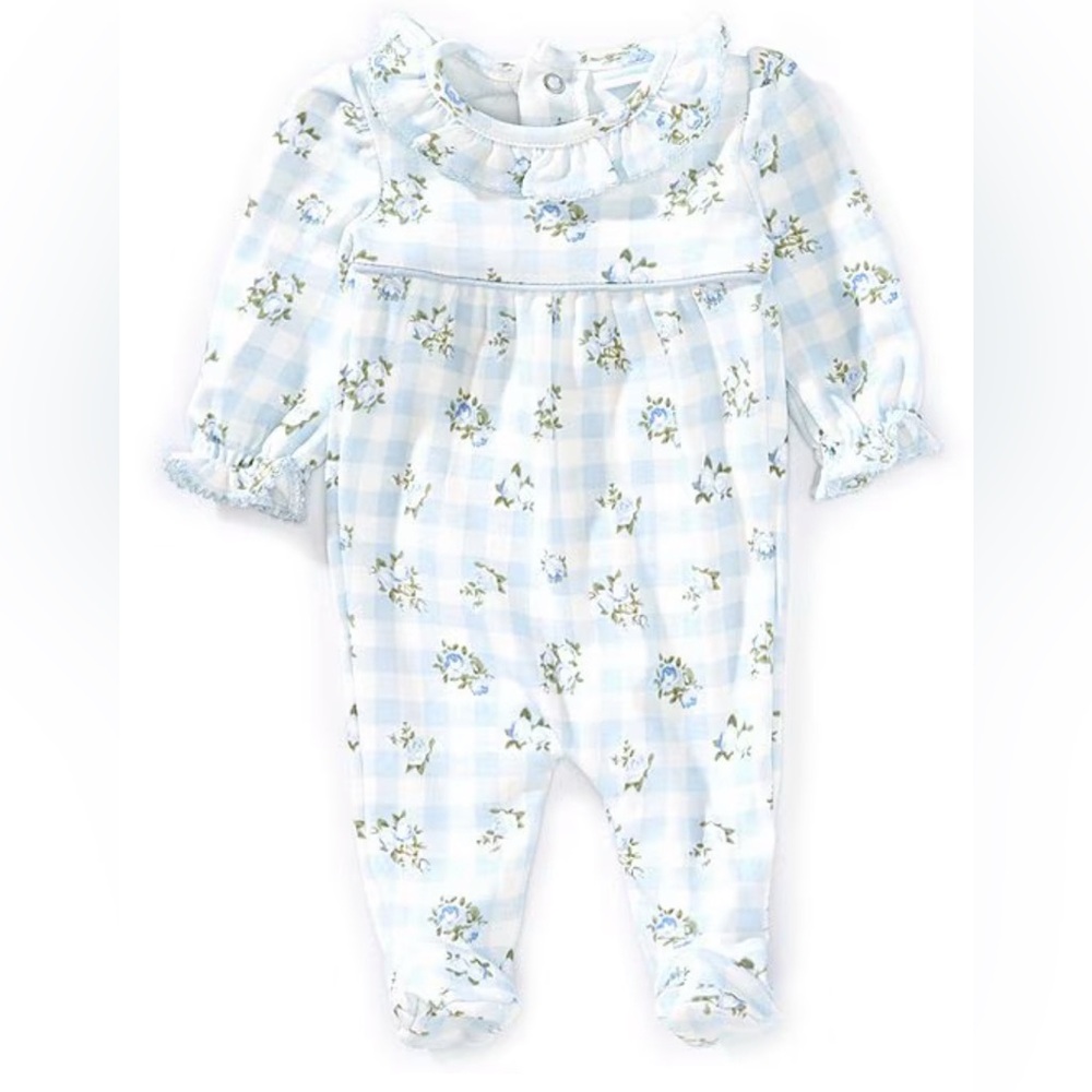 Edgehill Collection Baby Blue Floral Plaid Footie